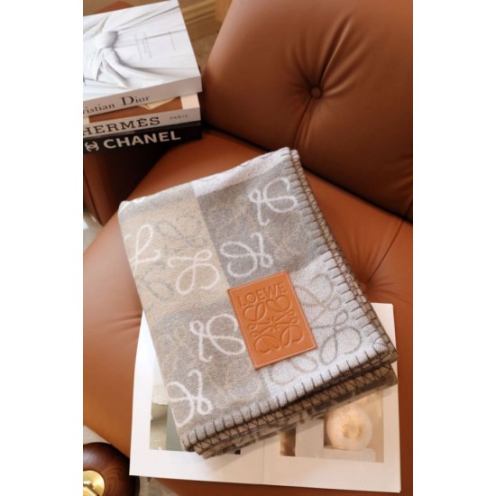 Premio Replica Coperta cashmere a quadri Loewe Anagram Beige 135 x 170 Imitazione Outlet Italia