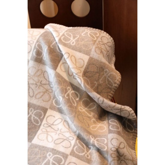 Premio Replica Coperta cashmere a quadri Loewe Anagram Beige 135 x 170 Imitazione Outlet Italia