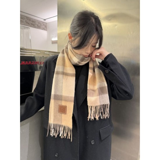 Premio Replica Sciarpa Loewe double-face cashmere con motivo a scacchi 30 x 180 Marrone Imitazione Outlet Italia