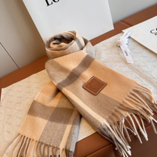 Premio Replica Sciarpa Loewe double-face cashmere con motivo a scacchi 30 x 180 Marrone Imitazione Outlet Italia