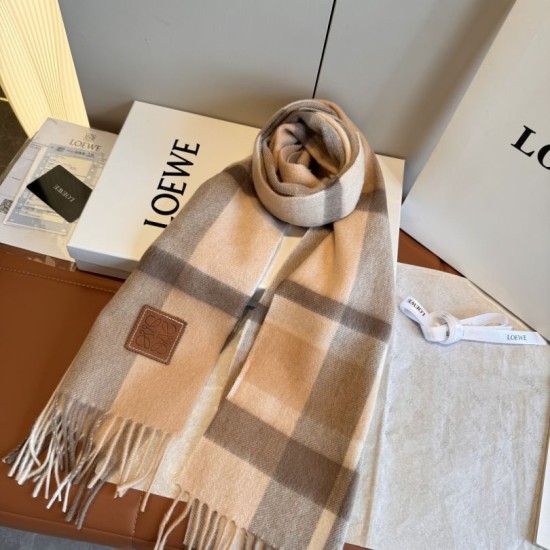 Premio Replica Sciarpa Loewe double-face cashmere con motivo a scacchi 30 x 180 Marrone Imitazione Outlet Italia