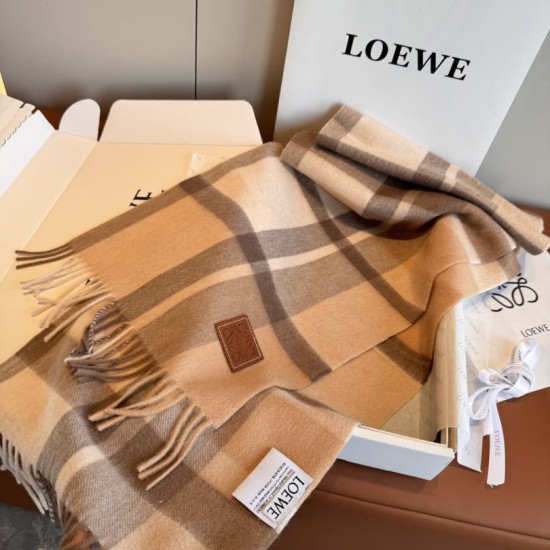 Premio Replica Sciarpa Loewe double-face cashmere con motivo a scacchi 30 x 180 Marrone Imitazione Outlet Italia