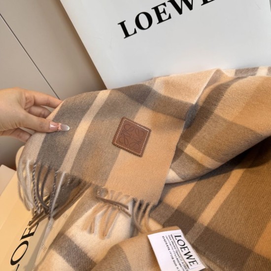 Premio Replica Sciarpa Loewe double-face cashmere con motivo a scacchi 30 x 180 Marrone Imitazione Outlet Italia