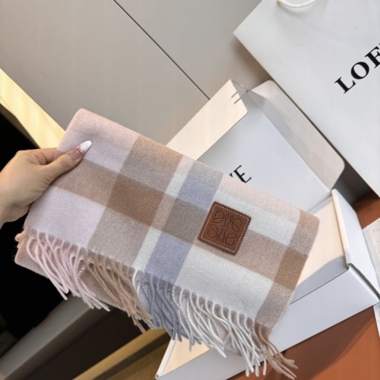 Premio Replica Sciarpa Loewe double-face cashmere con motivo a scacchi 30 x 180 Rosa Imitazione Outlet Italia