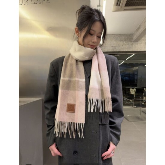 Premio Replica Sciarpa Loewe double-face cashmere con motivo a scacchi 30 x 180 Rosa Imitazione Outlet Italia