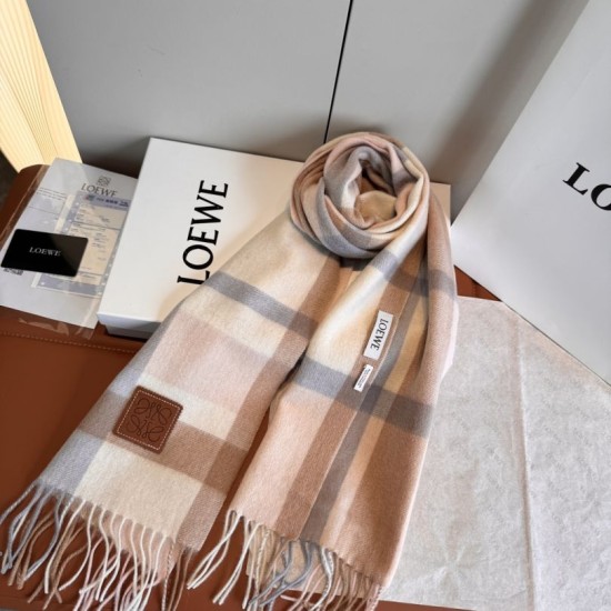 Premio Replica Sciarpa Loewe double-face cashmere con motivo a scacchi 30 x 180 Rosa Imitazione Outlet Italia