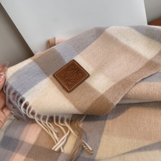 Premio Replica Sciarpa Loewe double-face cashmere con motivo a scacchi 30 x 180 Rosa Imitazione Outlet Italia