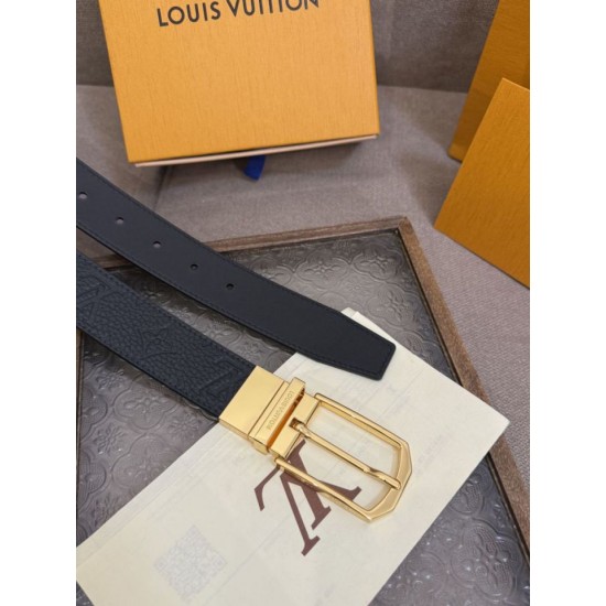 Premio Replica Cinture reversibile pelle sottile Louis Vuitton da 35mm Nero oro Imitazione Outlet Italia