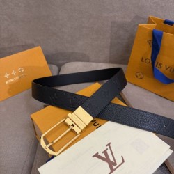 Premio Replica Cinture reversibile pelle sottile Louis Vuitton da 35mm Nero oro Imitazione Outlet Italia