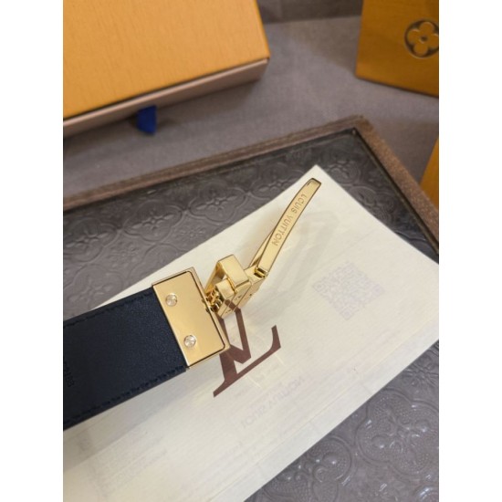 Premio Replica Cinture reversibile pelle sottile Louis Vuitton da 35mm Nero oro Imitazione Outlet Italia