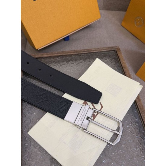 Premio Replica Cinture reversibile pelle sottile Louis Vuitton da 35mm Nero argento Imitazione Outlet Italia