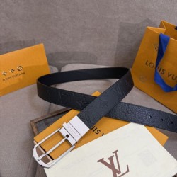 Premio Replica Cinture reversibile pelle sottile Louis Vuitton da 35mm Nero argento Imitazione Outlet Italia