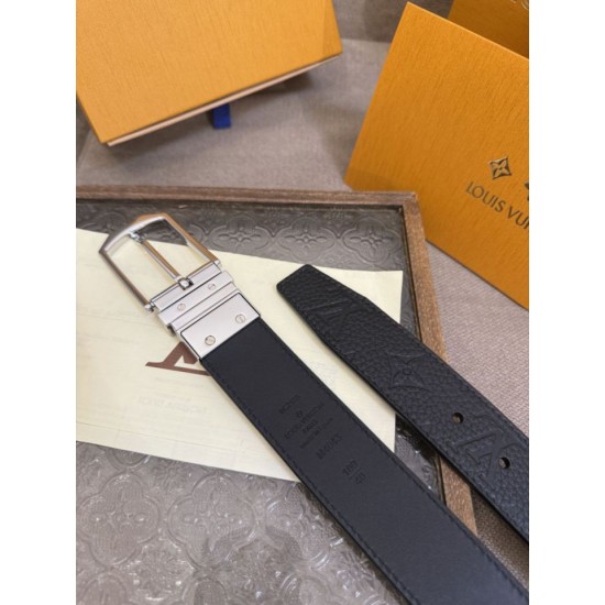 Premio Replica Cinture reversibile pelle sottile Louis Vuitton da 35mm Nero argento Imitazione Outlet Italia