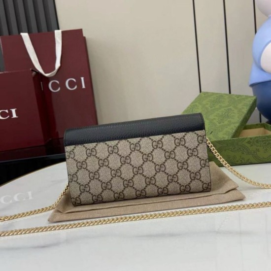 Premio Replica Portafoglio Gucci GG Marmont bicolore con catena 546585 marrone/nero Imitazione Outlet