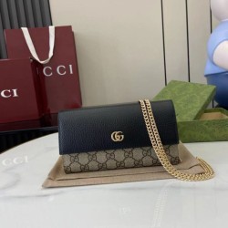 Premio Replica Portafoglio Gucci GG Marmont bicolore con catena 546585 marrone/nero Imitazione Outlet