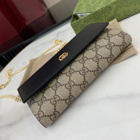 Premio Replica Portafoglio Gucci GG Marmont bicolore con catena 546585 marrone/nero Imitazione Outlet