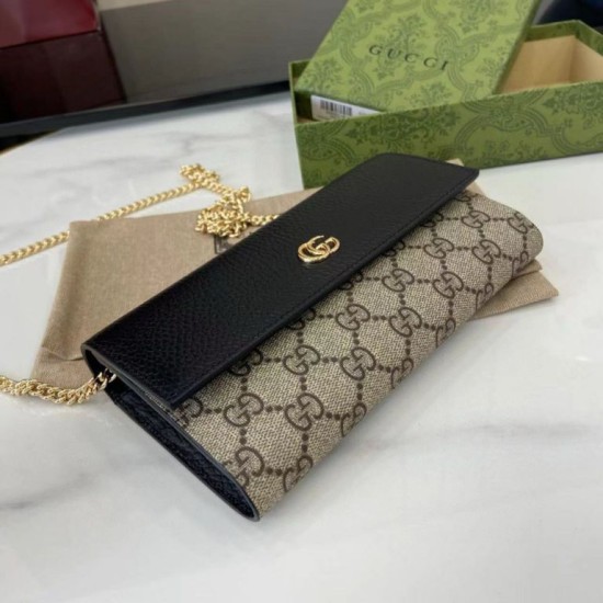 Premio Replica Portafoglio Gucci GG Marmont bicolore con catena 546585 marrone/nero Imitazione Outlet