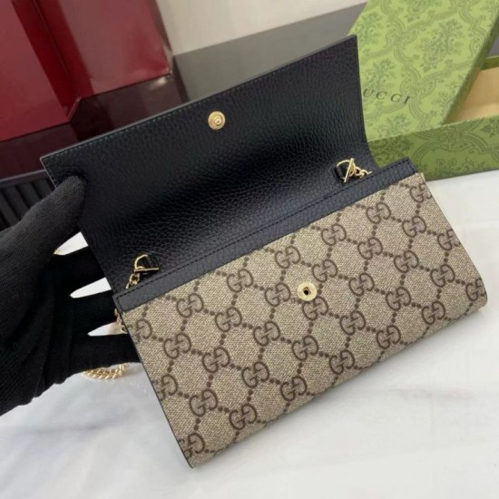 Premio Replica Portafoglio Gucci GG Marmont bicolore con catena 546585 marrone/nero Imitazione Outlet