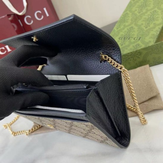 Premio Replica Portafoglio Gucci GG Marmont bicolore con catena 546585 marrone/nero Imitazione Outlet