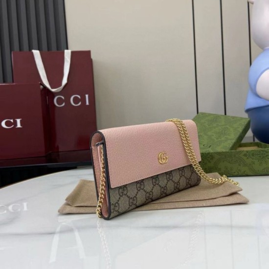 Premio Replica Portafoglio Gucci GG Marmont bicolore con catena 546585 marrone/Rosa Imitazione Outlet