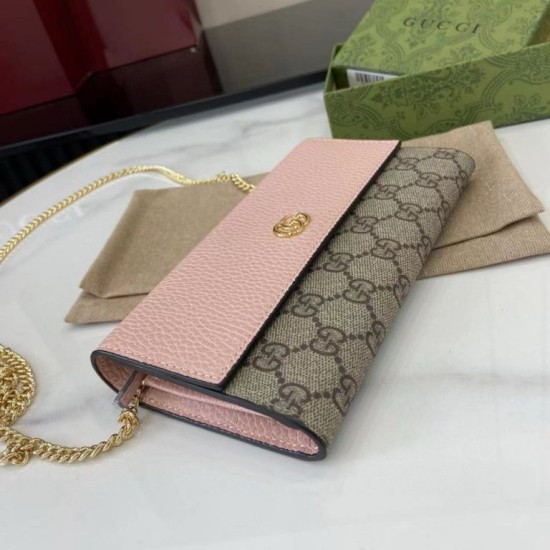 Premio Replica Portafoglio Gucci GG Marmont bicolore con catena 546585 marrone/Rosa Imitazione Outlet