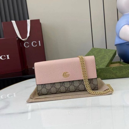Premio Replica Portafoglio Gucci GG Marmont bicolore con catena 546585 marrone/Rosa Imitazione Outlet