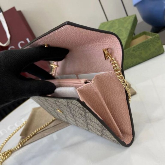 Premio Replica Portafoglio Gucci GG Marmont bicolore con catena 546585 marrone/Rosa Imitazione Outlet