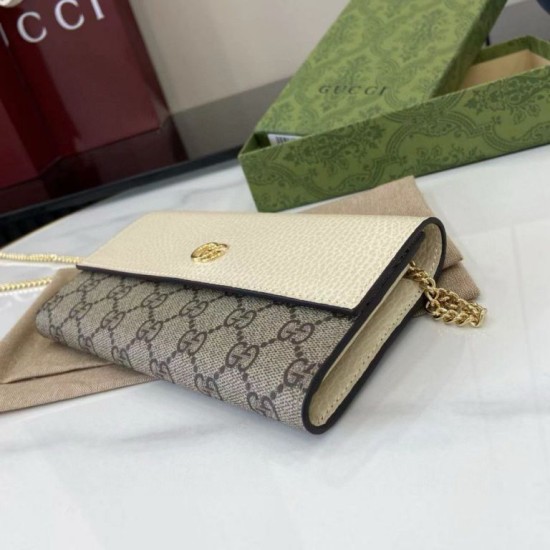 Premio Replica Portafoglio Gucci GG Marmont bicolore con catena 546585 marrone/Bianco Imitazione Outlet