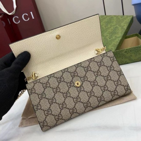 Premio Replica Portafoglio Gucci GG Marmont bicolore con catena 546585 marrone/Bianco Imitazione Outlet