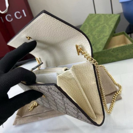 Premio Replica Portafoglio Gucci GG Marmont bicolore con catena 546585 marrone/Bianco Imitazione Outlet