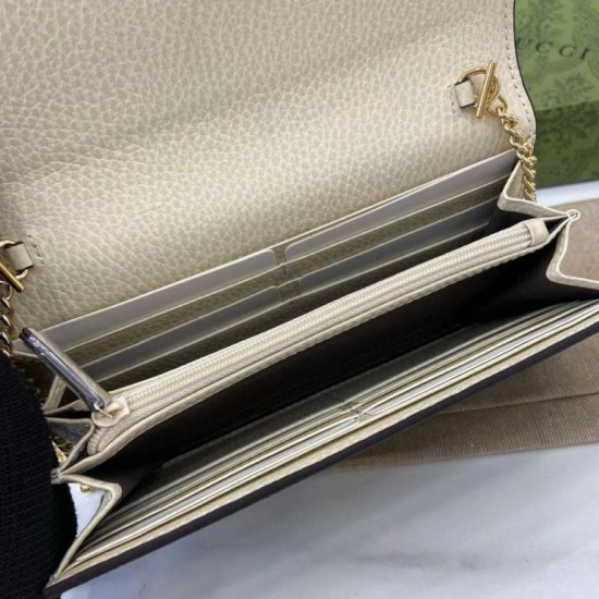 Premio Replica Portafoglio Gucci GG Marmont bicolore con catena 546585 marrone/Bianco Imitazione Outlet