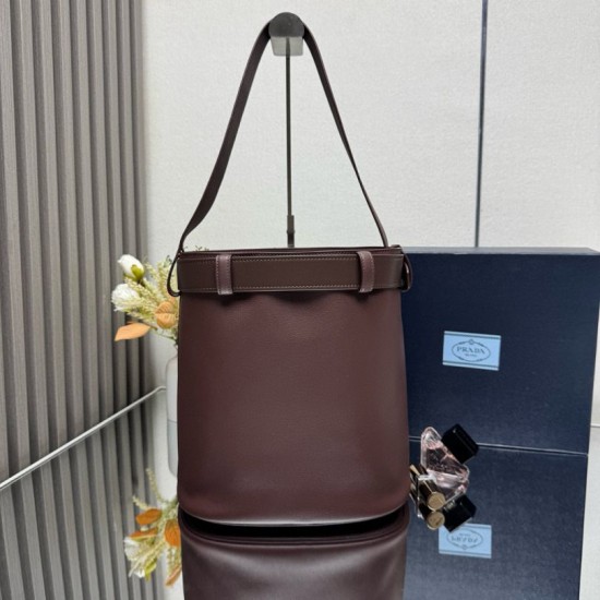 Premio Replica Borse a secchiello con fibbia Prada Borgogna Imitazione Outlet
