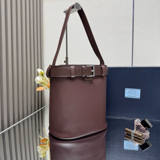 Premio Replica Borse a secchiello con fibbia Prada Borgogna Imitazione Outlet