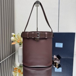 Premio Replica Borse a secchiello con fibbia Prada Borgogna Imitazione Outlet