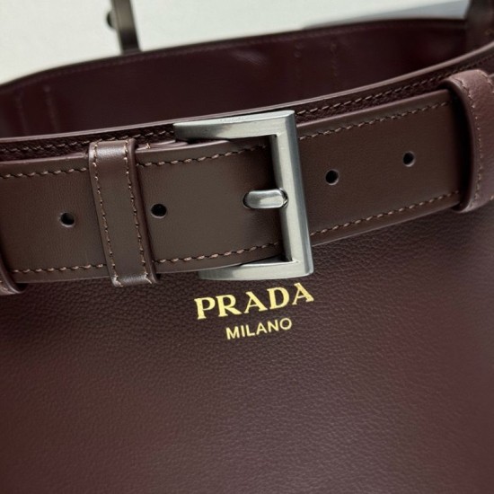 Premio Replica Borse a secchiello con fibbia Prada Borgogna Imitazione Outlet