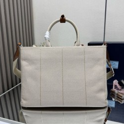 Qualità Originale Replica Borse tote Prada Jardinière extra large in tela di cotone Beige False Online Premio Replica Borse tote Prada Jardinière extra large in tela di cotone Beige Imitazione Outlet