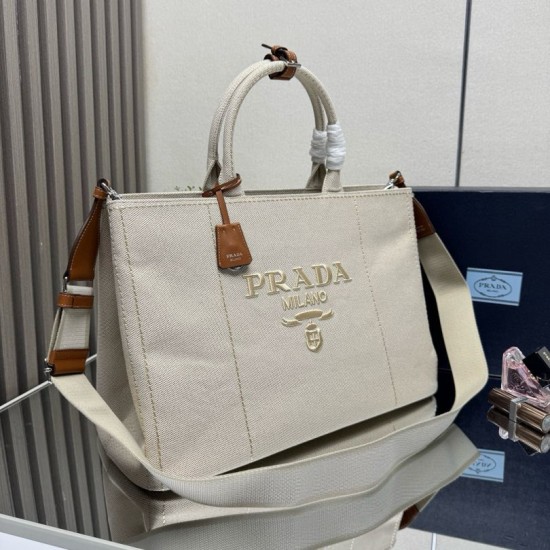 Premio Replica Borse tote Prada Jardinière extra large in tela di cotone Beige Imitazione Outlet