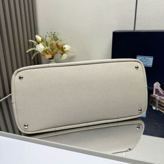 Premio Replica Borse tote Prada Jardinière extra large in tela di cotone Beige Imitazione Outlet