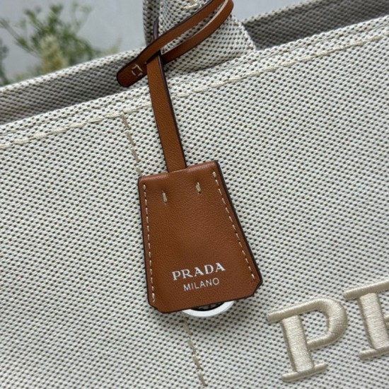 Premio Replica Borse tote Prada Jardinière extra large in tela di cotone Beige Imitazione Outlet