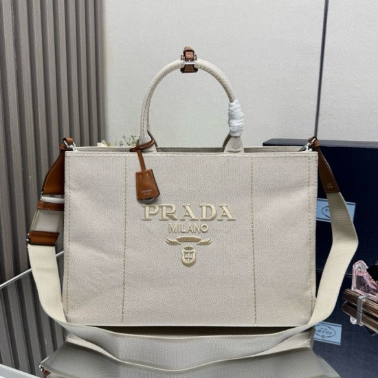 Premio Replica Borse tote Prada Jardinière extra large in tela di cotone Beige Imitazione Outlet