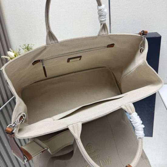 Premio Replica Borse tote Prada Jardinière extra large in tela di cotone Beige Imitazione Outlet