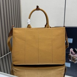 Premio Replica Borse tote Prada Jardinière extra large in tela di cotone marrone Imitazione Outlet