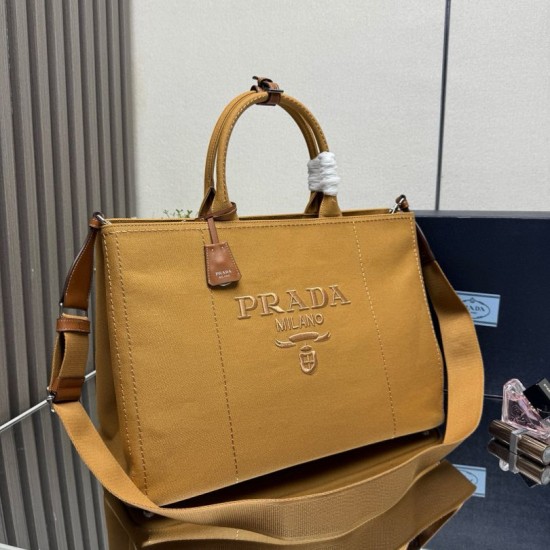 Premio Replica Borse tote Prada Jardinière extra large in tela di cotone marrone Imitazione Outlet
