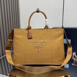 Premio Replica Borse tote Prada Jardinière extra large in tela di cotone marrone Imitazione Outlet