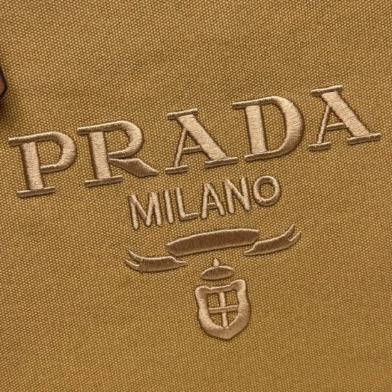 Premio Replica Borse tote Prada Jardinière extra large in tela di cotone marrone Imitazione Outlet