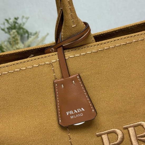 Premio Replica Borse tote Prada Jardinière extra large in tela di cotone marrone Imitazione Outlet