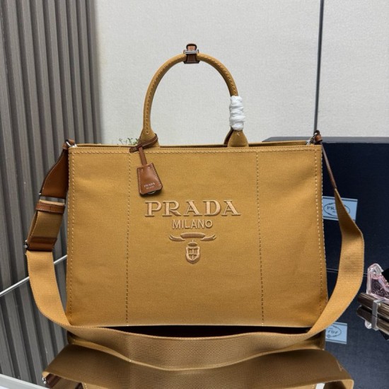 Premio Replica Borse tote Prada Jardinière extra large in tela di cotone marrone Imitazione Outlet