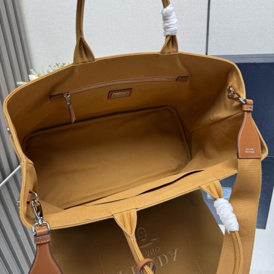 Premio Replica Borse tote Prada Jardinière extra large in tela di cotone marrone Imitazione Outlet