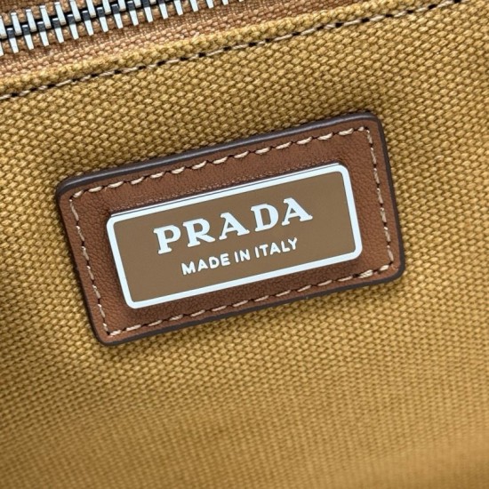 Premio Replica Borse tote Prada Jardinière extra large in tela di cotone marrone Imitazione Outlet