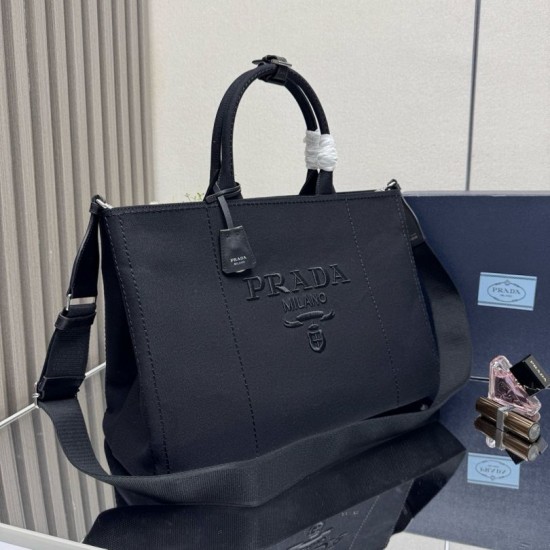 Qualità Originale Replica Borse tote Prada Jardinière extra large in tela di cotone Nero False Online Premio Replica Borse tote Prada Jardinière extra large in tela di cotone Nero Imitazione Outlet